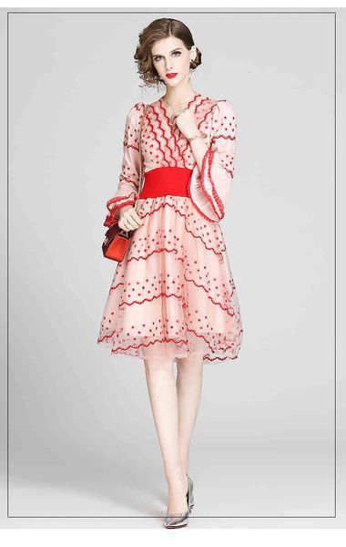 a line elegant pink embroidery women flare sleeve v-neck ruffles sheer mesh female elastic waist sweet party, Black;gray
a line elegant pink embroidery women flare sleeve v-neck ruffles sheer mesh female elastic waist sweet party, Black;gray