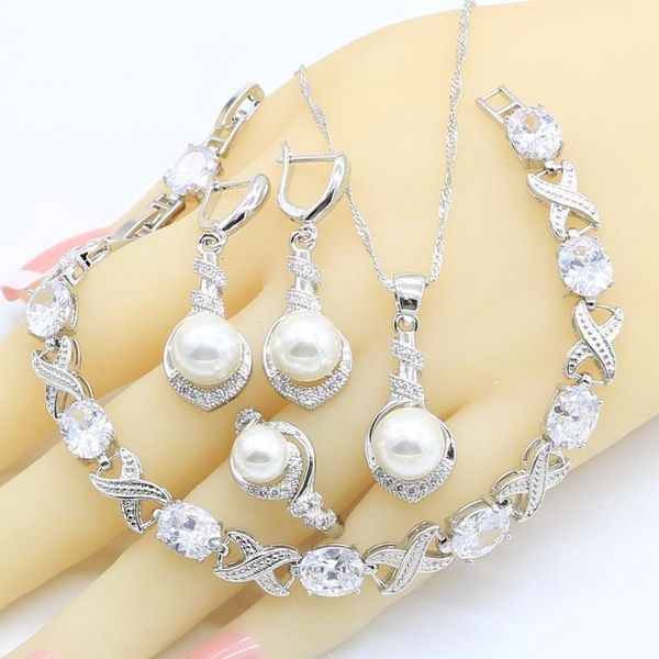wedding jewelry sets white pearl 925 silver for women zircon bracelet earrings necklace pendant rings gift box, Slivery;golden
wedding jewelry sets white pearl 925 silver for women zircon bracelet earrings necklace pendant rings gift box, Slivery;golden