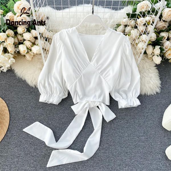 women's blouses & shirts woman crop short puff sleeve v-neck korean style solid bow lace up female 2021 summer fashion, White
women's blouses & shirts woman crop short puff sleeve v-neck korean style solid bow lace up female 2021 summer fashion, White