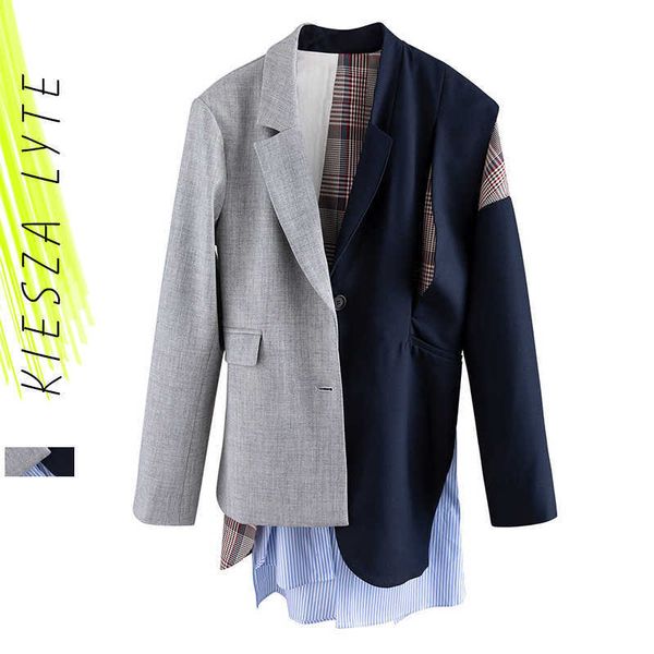 women blazer fashion chic trendy striped checked patchwork hollowed-out slit waistband suit jacket high street outfit 210608, White;black
women blazer fashion chic trendy striped checked patchwork hollowed-out slit waistband suit jacket high street outfit 210608, White;black