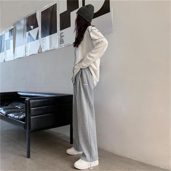 women's pants & capris wide-leg summer thin 2021 spring and autumn loose straight slimming casual sports all-matching ankle-tied., Black;white
women's pants & capris wide-leg summer thin 2021 spring and autumn loose straight slimming casual sports all-matching ankle-tied., Black;white