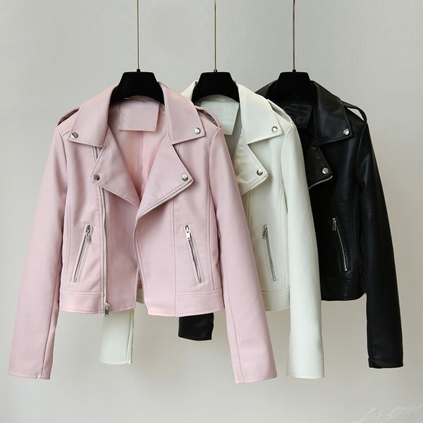 women pink leather coat spring autumn long sleeve turn down collar zipper short faux jacket ladies pu outwear 210602, Black
women pink leather coat spring autumn long sleeve turn down collar zipper short faux jacket ladies pu outwear 210602, Black