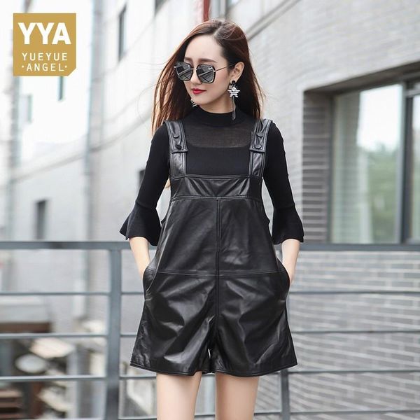 women's jumpsuits & rompers european short black leather jumpsuit ladies loose wide leg pants female slim sling sheepskin women spring, Black;white
women's jumpsuits & rompers european short black leather jumpsuit ladies loose wide leg pants female slim sling sheepskin women spring, Black;white
