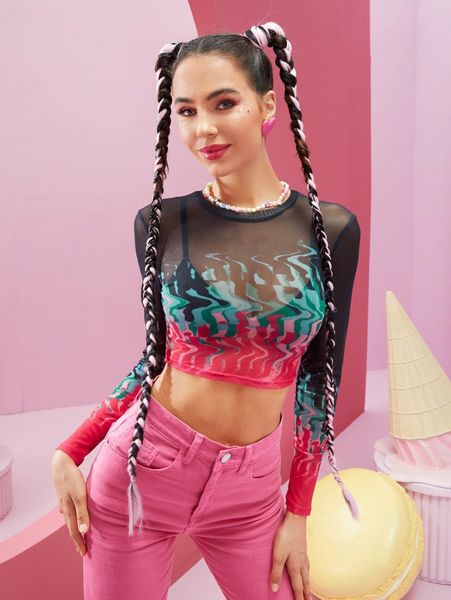 x buckie by merielle tie dye crop mesh without bra s2ug#, White