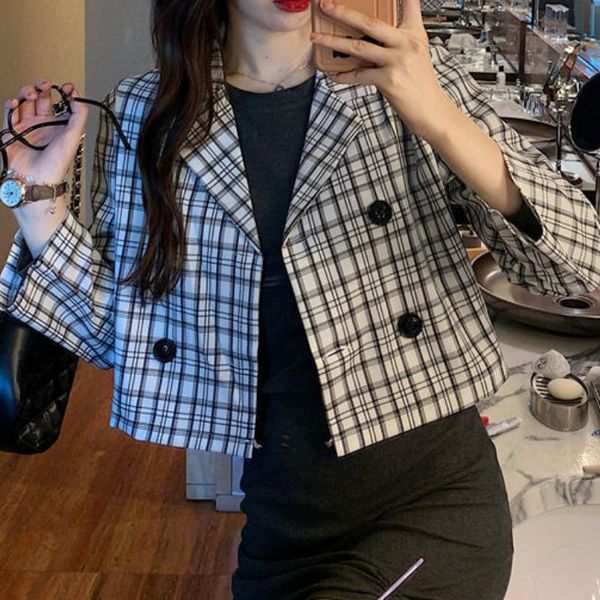 women's jackets women spring summer plaid short thin causal cropped blazer, Black;brown
women's jackets women spring summer plaid short thin causal cropped blazer, Black;brown