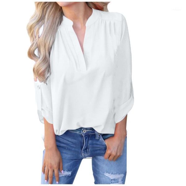 women's blouses & shirts women and solid color loose feminine blouse long sleeve casual stand collar ol style irregular hem, White
women's blouses & shirts women and solid color loose feminine blouse long sleeve casual stand collar ol style irregular hem, White