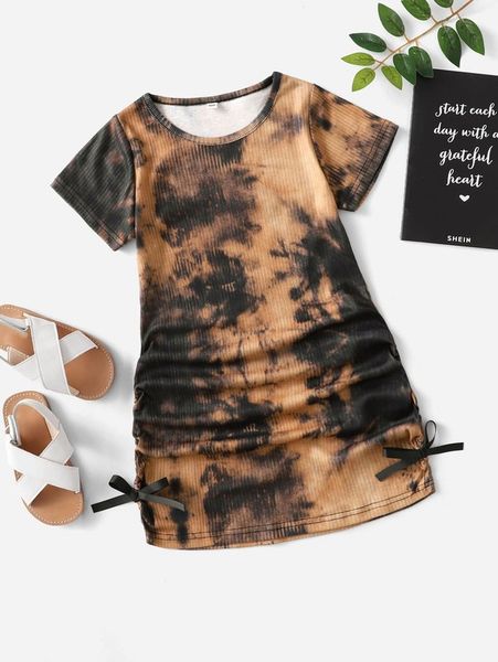 toddler girls tie dye ribbed knit bow side dress she, Red;yellow 
toddler girls tie dye ribbed knit bow side dress she, Red;yellow