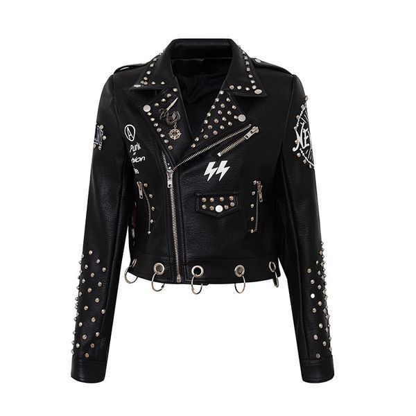 women's leather & faux women's leather jacket, graphite style, false biker's with a rivet pattern, jacket short u5z5, Black
women's leather & faux women's leather jacket, graphite style, false biker's with a rivet pattern, jacket short u5z5, Black
