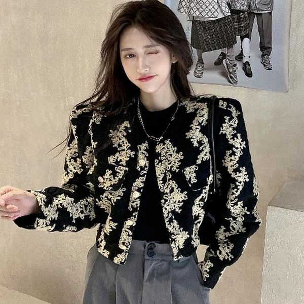 women's jackets korean fashion hook flower design autumn 2021 chic single breasted jacket women arrivals puff long sleeve outwear, Black;brown
women's jackets korean fashion hook flower design autumn 2021 chic single breasted jacket women arrivals puff long sleeve outwear, Black;brown