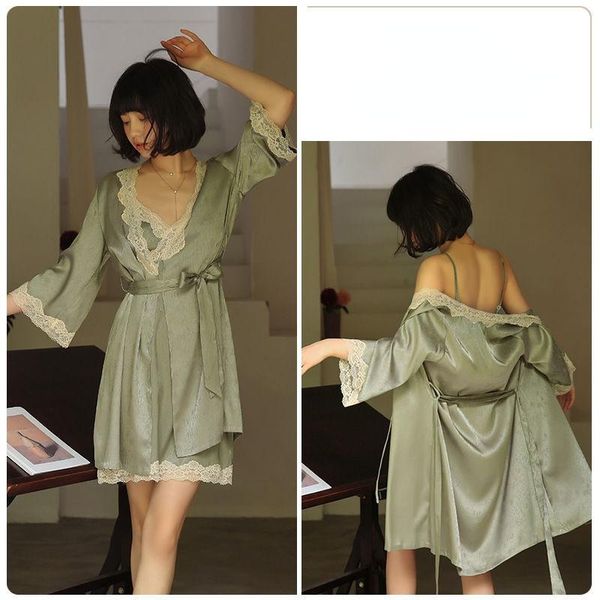women's sleepwear qweek satin exotic robe sets peignoirs for women lace bathrobe autumn kimono dress silk albornoces cardigan suit, Black;red
women's sleepwear qweek satin exotic robe sets peignoirs for women lace bathrobe autumn kimono dress silk albornoces cardigan suit, Black;red