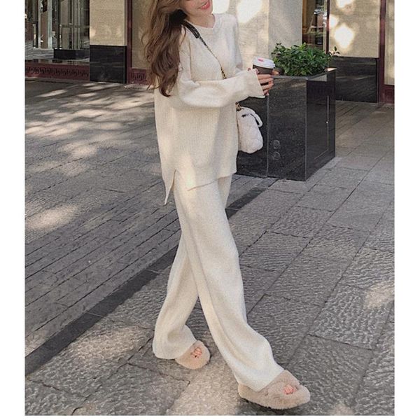 women's two piece pants knitted sets 2021 o-neck long sleeve loose pullover sports sweatshirt sweater casual solid wide leg suits, White
women's two piece pants knitted sets 2021 o-neck long sleeve loose pullover sports sweatshirt sweater casual solid wide leg suits, White