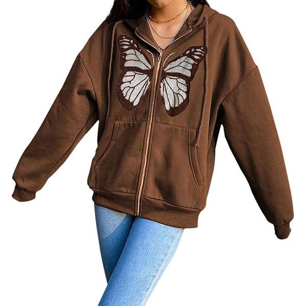 women's jackets brown hoody vintage autumn winter zipper oversized sweatshirt jacket fashion y2k pockets long sleeve pullovers, Black;brown
women's jackets brown hoody vintage autumn winter zipper oversized sweatshirt jacket fashion y2k pockets long sleeve pullovers, Black;brown