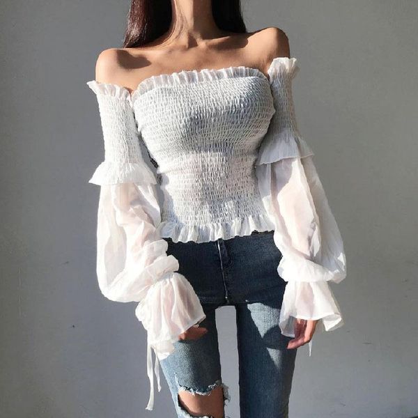 women's blouses & shirts fashion pleated bow blouse women ladies long sleeve off shoulder cropped shirt lace up corset, White
women's blouses & shirts fashion pleated bow blouse women ladies long sleeve off shoulder cropped shirt lace up corset, White