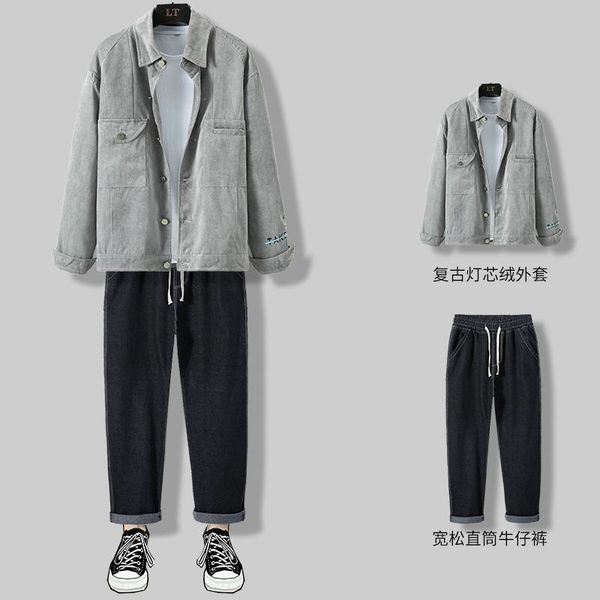 men's tracksuits men casual sets fashion trend spring autumn corduroy jacket pants los hombres conjuntos clothing bc50tz, Gray
men's tracksuits men casual sets fashion trend spring autumn corduroy jacket pants los hombres conjuntos clothing bc50tz, Gray