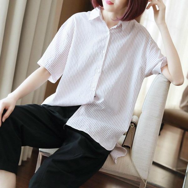 women's blouses & shirts 100% cotton linen striped casual elegant women half sleeve singer breasted ol office work 2021 tee shirt femm, White
women's blouses & shirts 100% cotton linen striped casual elegant women half sleeve singer breasted ol office work 2021 tee shirt femm, White