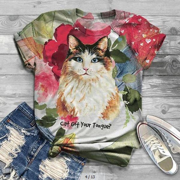 women's t-shirt cute cat pattern plus size women short sleeve 3d kitty printed o-neck tee blouse collocation kawaii, White
women's t-shirt cute cat pattern plus size women short sleeve 3d kitty printed o-neck tee blouse collocation kawaii, White
