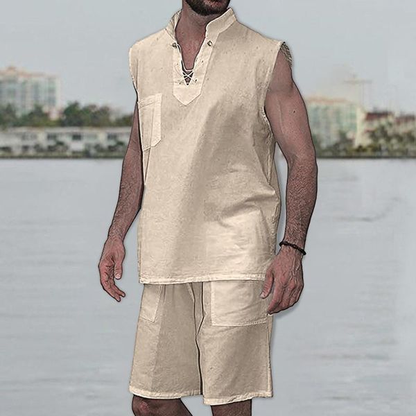 men's tracksuits summer linen sets men 2 pieces tank hippie short sleeve beach shorts suit plus size breathable clothing ropa hombre, Gray
men's tracksuits summer linen sets men 2 pieces tank hippie short sleeve beach shorts suit plus size breathable clothing ropa hombre, Gray
