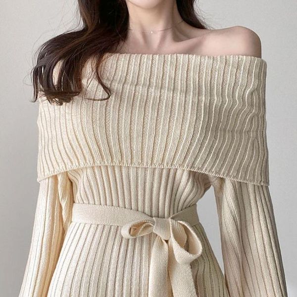 casual dresses slash neck sweater dress women korean off shoulder bandage slim waist long sleeve knit ladies bodycon elegant, Black;gray
casual dresses slash neck sweater dress women korean off shoulder bandage slim waist long sleeve knit ladies bodycon elegant, Black;gray