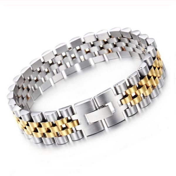 link, chain 15mm wide biker bracelet men watchband style mens women bracelets never fade gold silver color jewelry jewellery armband, Black
link, chain 15mm wide biker bracelet men watchband style mens women bracelets never fade gold silver color jewelry jewellery armband, Black