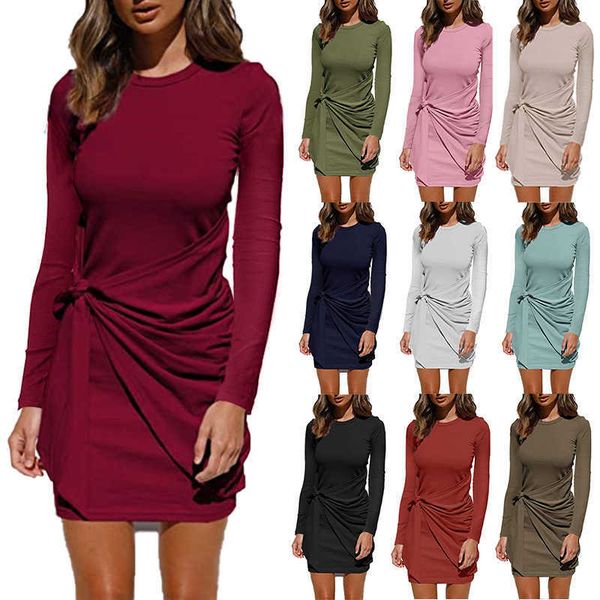 women's wear autumn winter 2021 new casual knot long sleeve dress for women, White
women's wear autumn winter 2021 new casual knot long sleeve dress for women, White