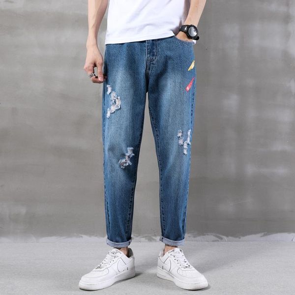 mens blue jeans fashion ripped hole hip-hop tide brand high street korean version of the nine-point pants pants,3136 men's
mens blue jeans fashion ripped hole hip-hop tide brand high street korean version of the nine-point pants pants,3136 men's
