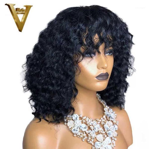short curly wig with bangs human hair bob lace front wigs for women 360 frontal brazilian remy 150%1, Black;brown
short curly wig with bangs human hair bob lace front wigs for women 360 frontal brazilian remy 150%1, Black;brown