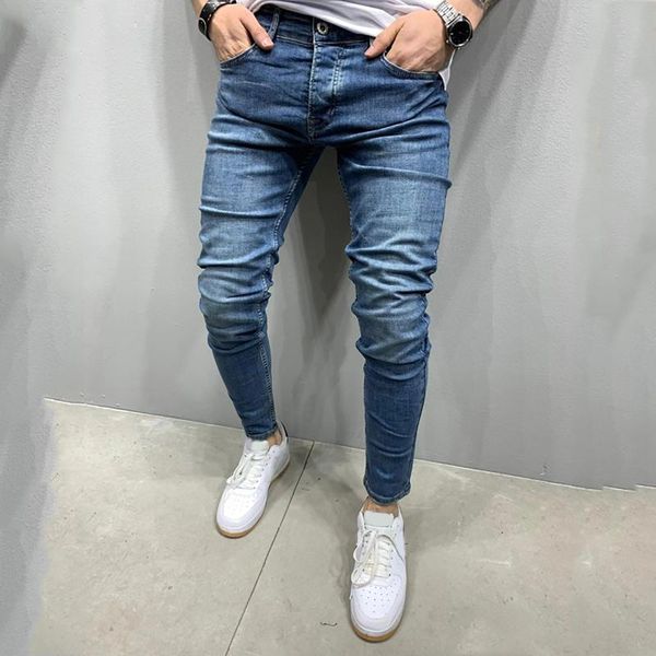 men's jeans fashion solid denim trouser distressed long pencil pants streetwear skin full length sports casual masculino, Blue
men's jeans fashion solid denim trouser distressed long pencil pants streetwear skin full length sports casual masculino, Blue