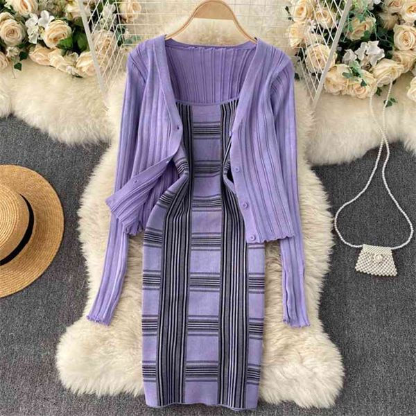 spring summer knitted two piece set women solid cardigan crop + plaid spaghetti strap bodycon sweater dress 2 suits 210514, White
spring summer knitted two piece set women solid cardigan crop + plaid spaghetti strap bodycon sweater dress 2 suits 210514, White