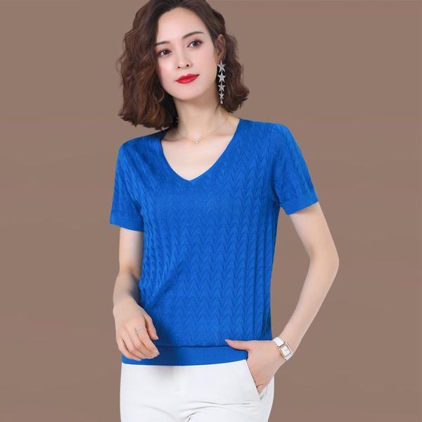 women's t-shirt 2021 summer women fashion v-neck tees short sleeve knitted female ice silk hollow out solid pull jumper a27, White
women's t-shirt 2021 summer women fashion v-neck tees short sleeve knitted female ice silk hollow out solid pull jumper a27, White