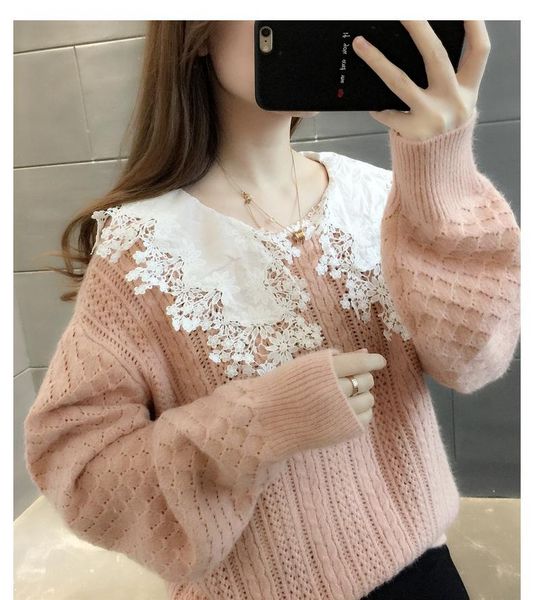women's sweaters autumn and winter clothing stitching lace casual net red hooded forest collar sweater women wild loose, White;black
women's sweaters autumn and winter clothing stitching lace casual net red hooded forest collar sweater women wild loose, White;black