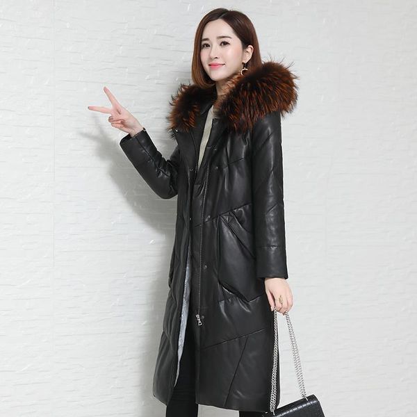women's leather & faux women coat outerwear winter lmitation raccoon fur collar pu jacket hooded loose long jackets parka warm casual p, Black
women's leather & faux women coat outerwear winter lmitation raccoon fur collar pu jacket hooded loose long jackets parka warm casual p, Black