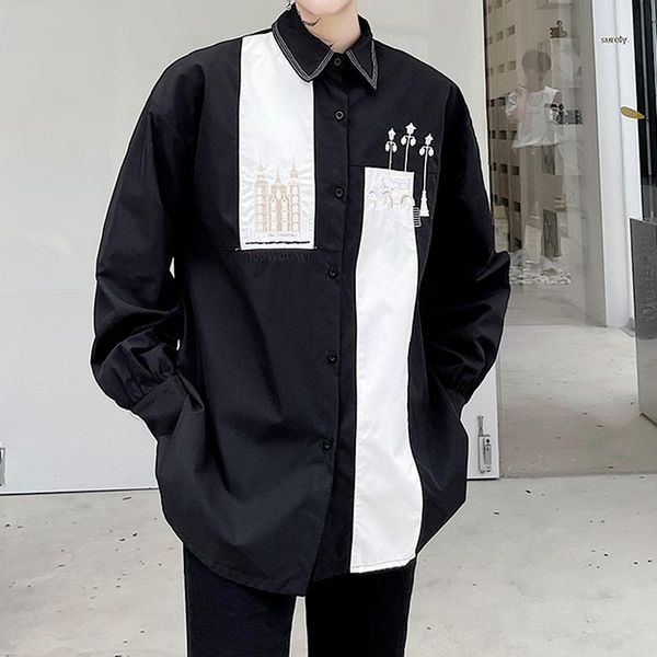 men's casual shirts craft embroidery shirt autumn long sleeve contrast stitching couple clothing vintage lapel camisas para hombre, White;black
men's casual shirts craft embroidery shirt autumn long sleeve contrast stitching couple clothing vintage lapel camisas para hombre, White;black