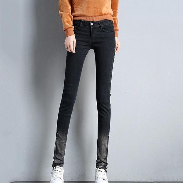 women's jeans plus size women winter velvet cowboy pants hem gradient color pencil low waist side zipper stretch skinny long, Blue
women's jeans plus size women winter velvet cowboy pants hem gradient color pencil low waist side zipper stretch skinny long, Blue