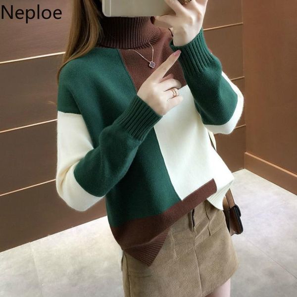women's sweaters neploe korean 2021 autumn winter women knitted turnleneck sweater casual patchwork thick pullovers loose 45474, White;black
women's sweaters neploe korean 2021 autumn winter women knitted turnleneck sweater casual patchwork thick pullovers loose 45474, White;black