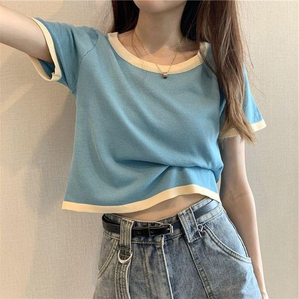 spring round neck contrast color short sleeve bottoming sweater western style slim fit slimming for women women's t-shirt, White
spring round neck contrast color short sleeve bottoming sweater western style slim fit slimming for women women's t-shirt, White