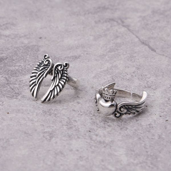 925 sterling adjustable band rings heart and wings american europe antique handmade designer punk gothic luxury jewelry accessories gifts, Silver
925 sterling adjustable band rings heart and wings american europe antique handmade designer punk gothic luxury jewelry accessories gifts, Silver