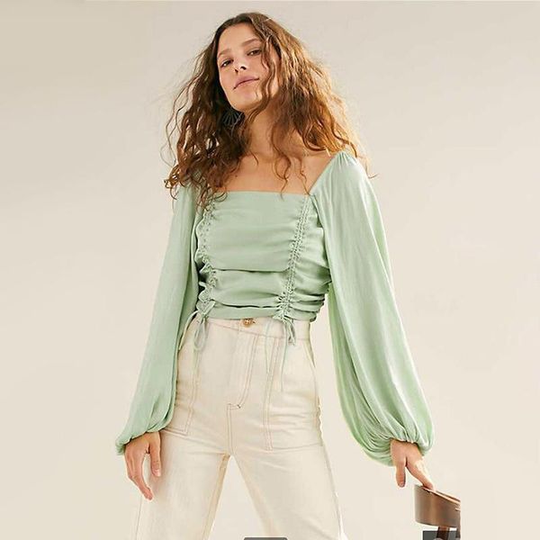 women's blouses & shirts trendy square neck lantern sleeve blouse shirt women ruched pleated short streetwear elastic blusas 2021, White
women's blouses & shirts trendy square neck lantern sleeve blouse shirt women ruched pleated short streetwear elastic blusas 2021, White