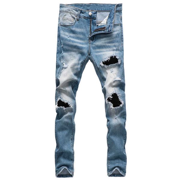 men's jeans american streetwear fashion retro blue elastic destroyed ripped slim fit patches designer hip hop punk pants ucy1
men's jeans american streetwear fashion retro blue elastic destroyed ripped slim fit patches designer hip hop punk pants ucy1