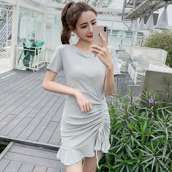 casual dresses t-shirt dress for women short sleeve slim drawstring bodycon fishtail mini ruffles ladies solid color vestidos, Black;gray
casual dresses t-shirt dress for women short sleeve slim drawstring bodycon fishtail mini ruffles ladies solid color vestidos, Black;gray