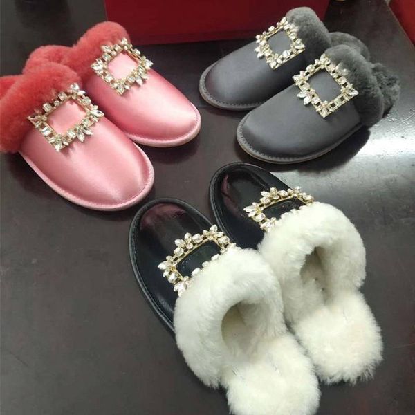 winter silk slipper women diamond buckle decor plus wool female fur slides designer shoes slippers, Black
winter silk slipper women diamond buckle decor plus wool female fur slides designer shoes slippers, Black
