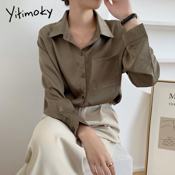 women's blouses & shirts yitimoky woman korean style blouse 2021 spring long sleeve clothing single breasted pockets vintage turn-down, White
women's blouses & shirts yitimoky woman korean style blouse 2021 spring long sleeve clothing single breasted pockets vintage turn-down, White