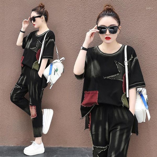 cotton denim sports leisure loose suit women's summer o neck shirts pants star patches two-piece two piece set female dress, White
cotton denim sports leisure loose suit women's summer o neck shirts pants star patches two-piece two piece set female dress, White