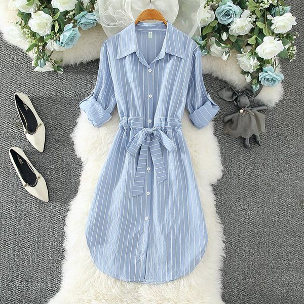 casual dresses summer autumn striped dress women vintage shirt plus size work wear office ol vestidos, Black;gray
casual dresses summer autumn striped dress women vintage shirt plus size work wear office ol vestidos, Black;gray