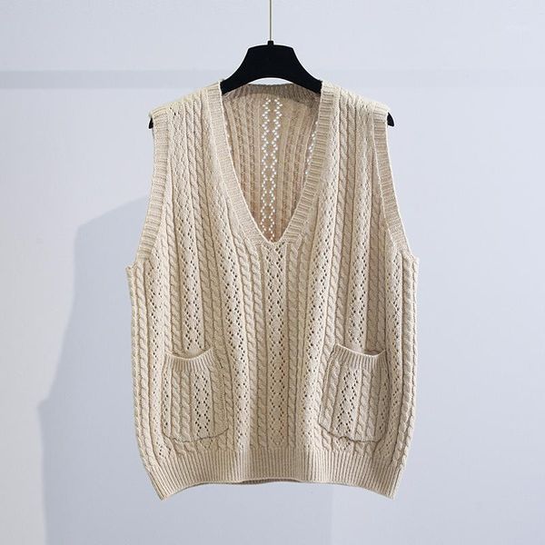 women's sweaters retro hollow knit women 2021 spring and autumn outer wear japanese loose sleeveless pocket sweater vest all-match, White;black
women's sweaters retro hollow knit women 2021 spring and autumn outer wear japanese loose sleeveless pocket sweater vest all-match, White;black
