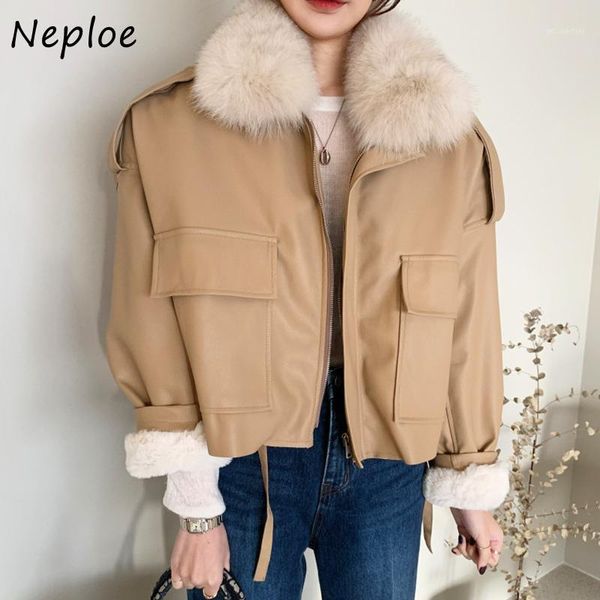 neploe korean chic vintage detachable fur collar coat loose double pockets leather jacket autumn winter french style women's jackets, Black;brown
neploe korean chic vintage detachable fur collar coat loose double pockets leather jacket autumn winter french style women's jackets, Black;brown