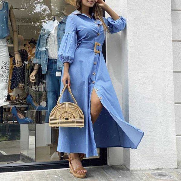 elegant office ladies dress elegant women long dresses 2022 ladys puff sleeve lapel collar sundress vestido p0809, Black;gray 
elegant office ladies dress elegant women long dresses 2022 ladys puff sleeve lapel collar sundress vestido p0809, Black;gray