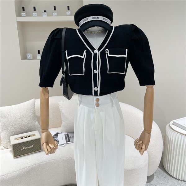 jacket spring summer 2021 niche fashion design bubble contrast with cleavage v malha cardigan short sleeve temper, Black;brown
jacket spring summer 2021 niche fashion design bubble contrast with cleavage v malha cardigan short sleeve temper, Black;brown