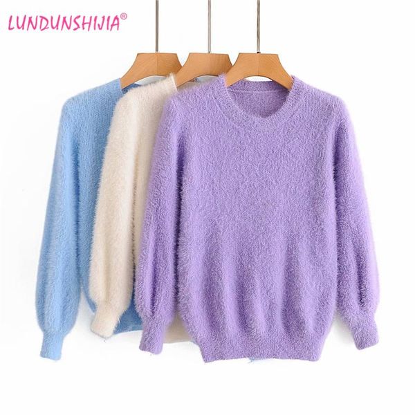 women's sweaters lundunshijia 2021 autumn women fashion mohair short ladies o-neck long sleeve slim solid color pullovers top, White;black
women's sweaters lundunshijia 2021 autumn women fashion mohair short ladies o-neck long sleeve slim solid color pullovers top, White;black