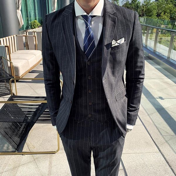 men's suits & blazers spot suit striped suit, slim two-button business three-piece, White;black
men's suits & blazers spot suit striped suit, slim two-button business three-piece, White;black