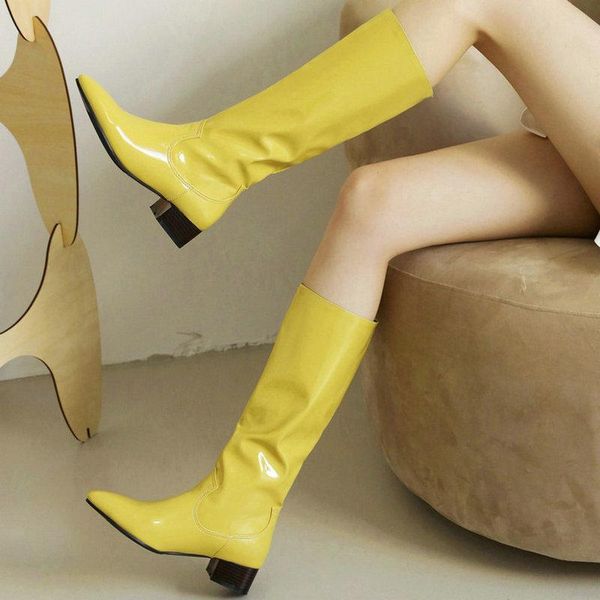 boots 2021 patent pu leather women knee high comfortable square heel pointed toe ladies candy colors slip on shoes, Black
boots 2021 patent pu leather women knee high comfortable square heel pointed toe ladies candy colors slip on shoes, Black